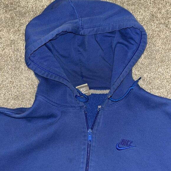 Blue Nike worn stained spotted full zipper hooded hoodie sweatshirt jacket L - Picture 3 of 6